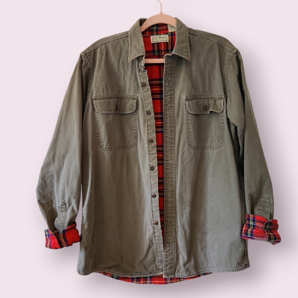 Vintage L.L.Bean Flannel Lined Shacket Shirt Size Men's M see description